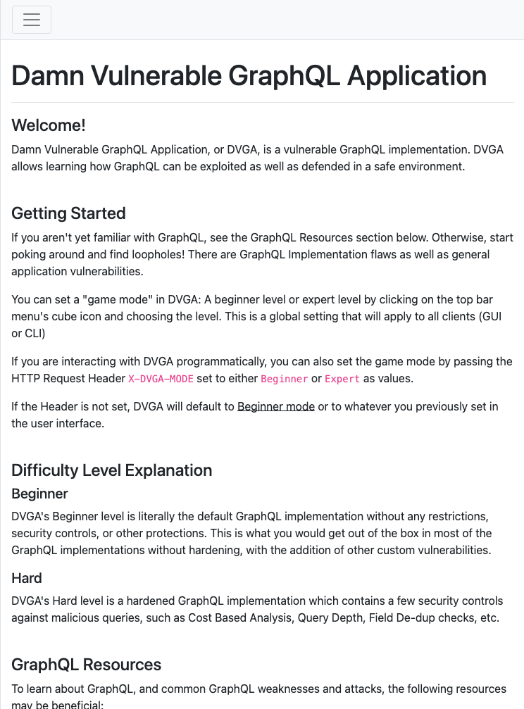 DVGA landing page confirming the framework